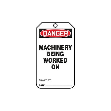 Accuform Safety Tags, DANGER MACHINERY BEING WORKED ON, 5.75in x 3.25in, RP-Plastic, 5PK MDT157PTM